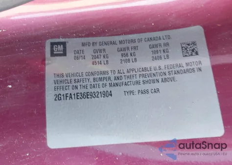 2014 Chevrolet Camaro 2Ls z USA, uszkodzony, nr VIN 2G1FA1E36E9321904